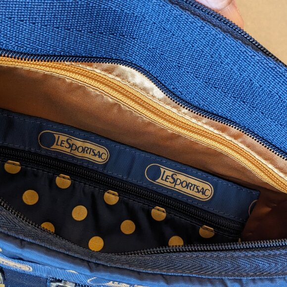 LeSportsac Blue/Golden Poker Dots Deluxe Everyday Bag Handbag - Picture 6 of 6